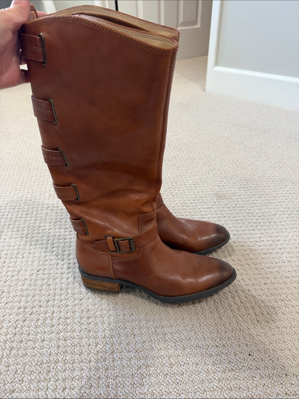 Sole Society Cognac Brown Leather Knee-High Buckle Boots